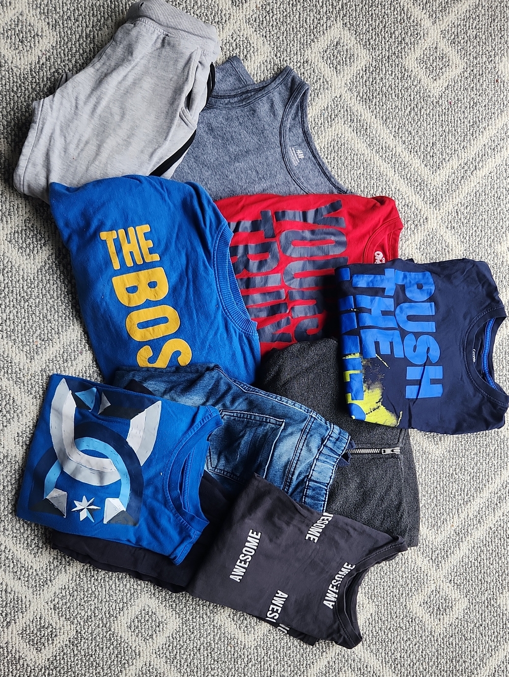 7/8 Boys Bundle Graphic Tee & Shorts Lot - Blue, Red, Gray